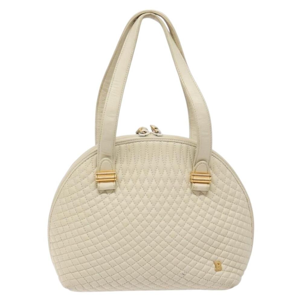 Bally Leather Handbag White Gold Cream